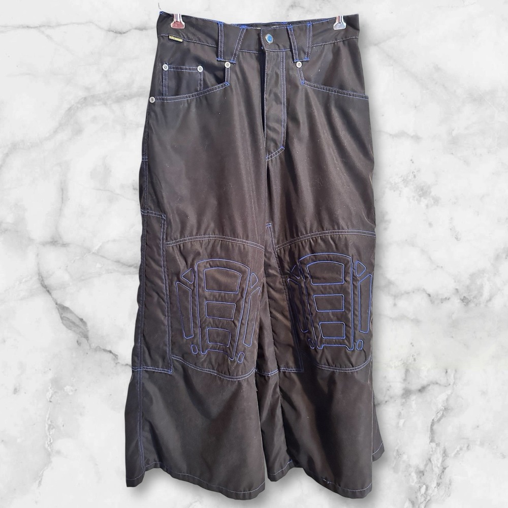 VTG Kikwear Baggy Wide Leg Nylon Black Blue Pants  Rave‎ Skater Size 30 (31x31)